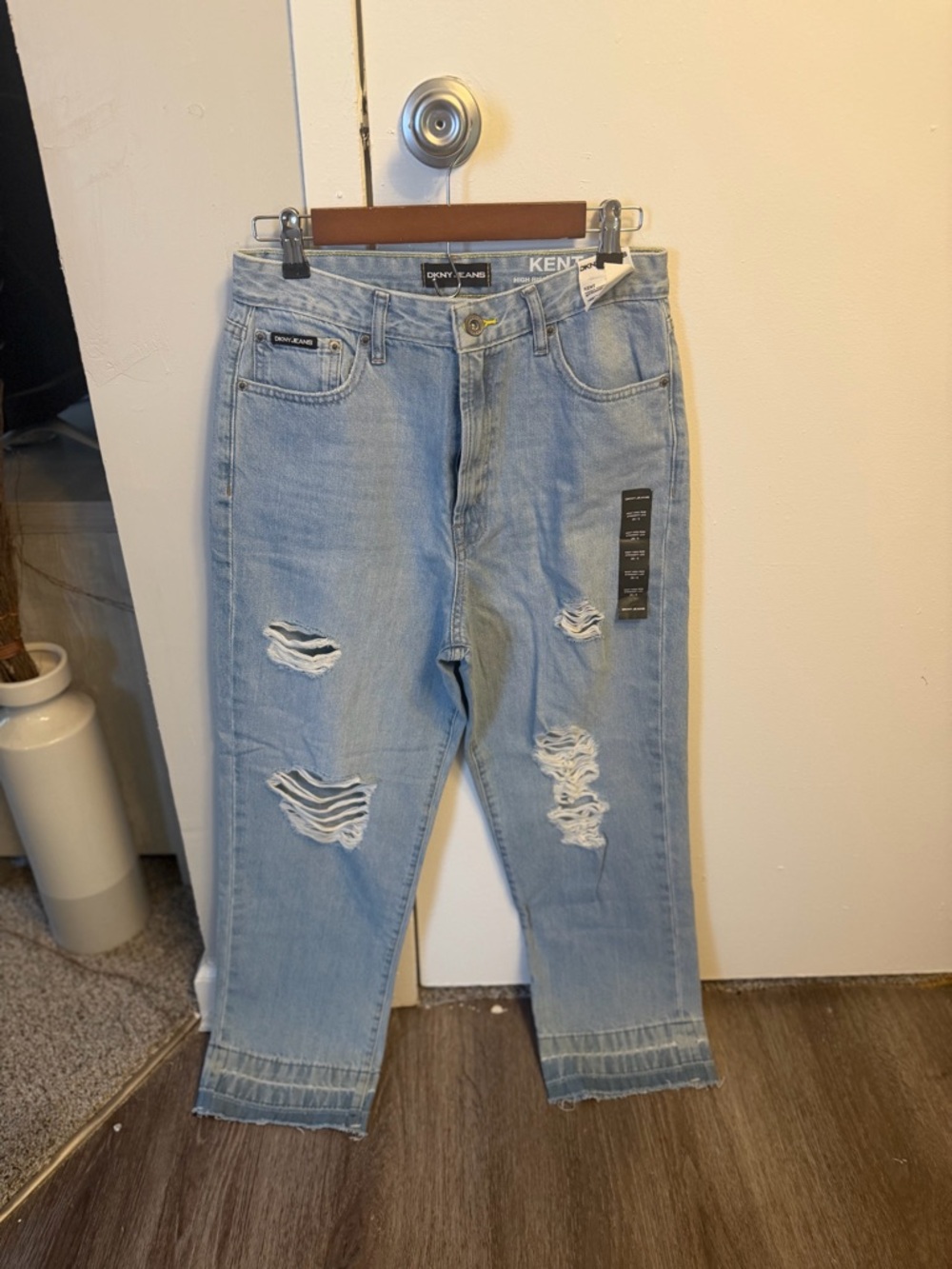 DKNY Light Blue High-Rise Straight-Leg Jeans